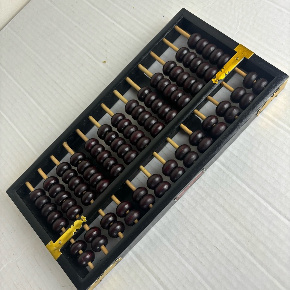 Wooden Abacus with Dark Beads/brass trim-Flying Eagle Vintage brand